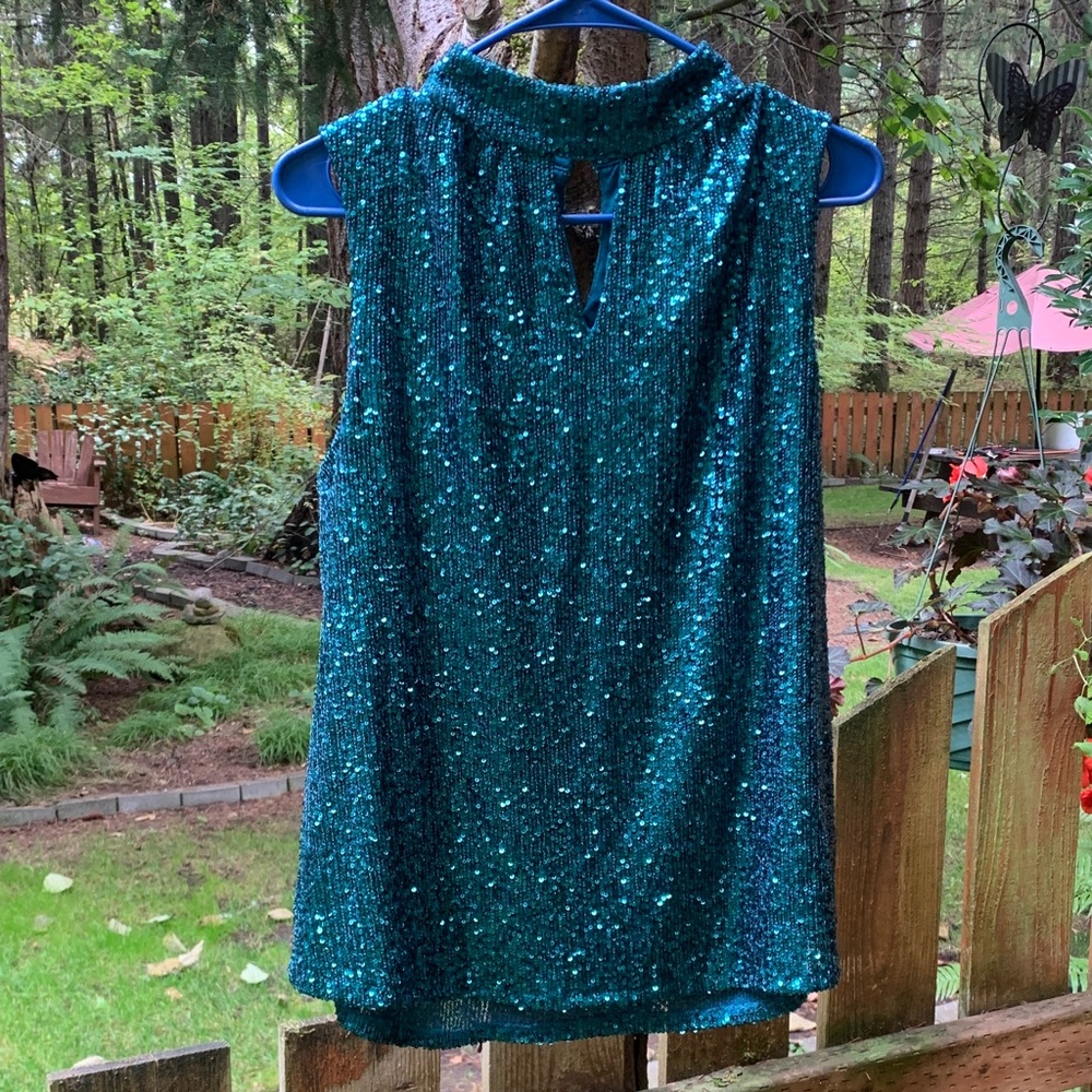 Cable & Gauge Sparkling Teal Sleeveless Top NWT